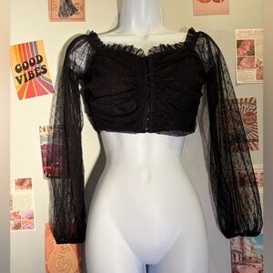 Privy Black Sheer Lace Long Sleeve Blouse